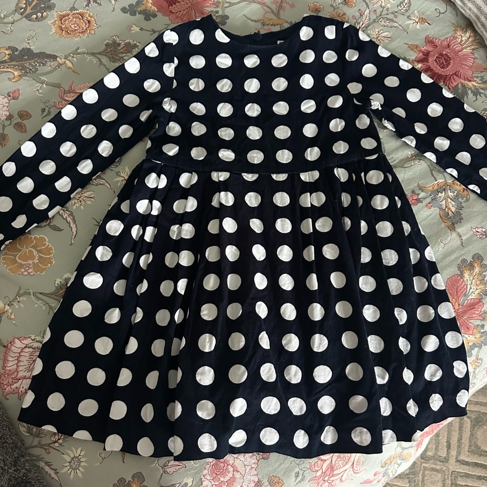 Jacardi dress. Dark blue with white dots.